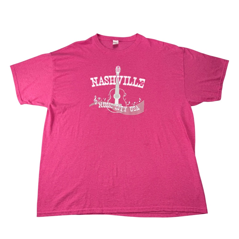 Fruit‎ of the Loom Nashville Music City USA Guitar T-Shirt Pink 2XL Souvenir Tee